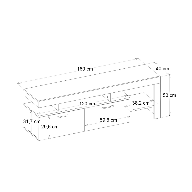 Έπιπλο τηλεόρασης Acnes Megapap χρώμα λευκό εφέ μαρμάρου - sapphire oak 160x40x53εκ.