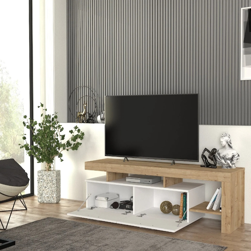 Έπιπλο τηλεόρασης Acnes Megapap χρώμα λευκό - sapphire oak 160x40x53εκ. Έπιπλο τηλεόρασης Acnes Megapap χρώμα λευκό - sapphire oak 160x40x53εκ.