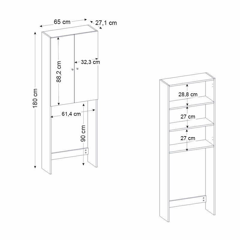 Έπιπλο πλυντηρίου Romme Megapap χρώμα λευκό εφέ μαρμάρου 65x27,1x180εκ.