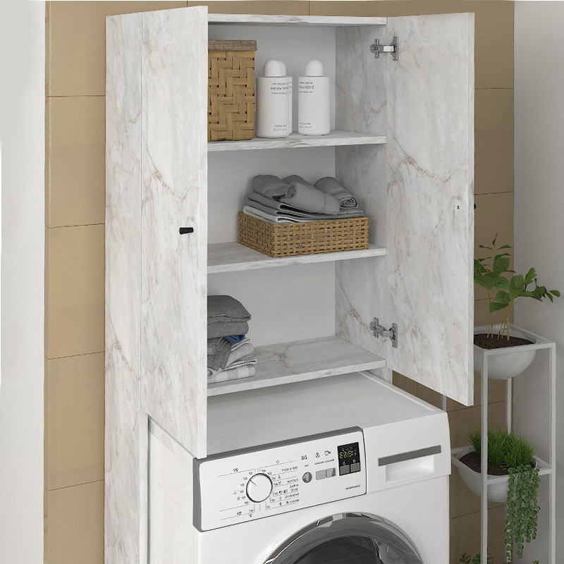 Έπιπλο πλυντηρίου Romme Megapap χρώμα λευκό εφέ μαρμάρου 65x27,1x180εκ.