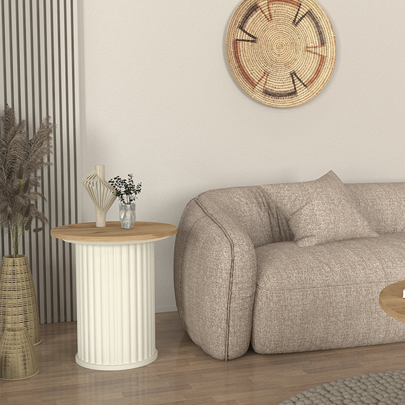 Τραπεζάκι βοηθητικό Bohema Megapap χρώμα ivory - sepet oak Ø50x53,2εκ. Τραπεζάκι βοηθητικό Bohema Megapap χρώμα ivory - sepet oak Ø50x53,2εκ.