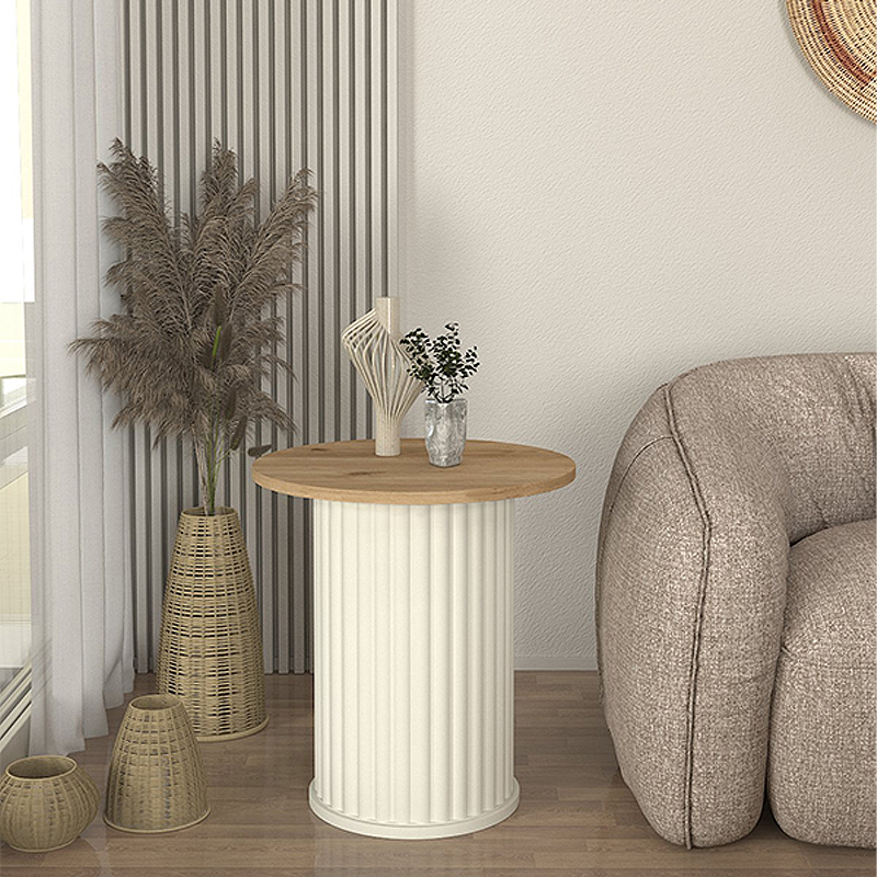 Τραπεζάκι βοηθητικό Bohema Megapap χρώμα ivory - sepet oak Ø50x53,2εκ. Τραπεζάκι βοηθητικό Bohema Megapap χρώμα ivory - sepet oak Ø50x53,2εκ.