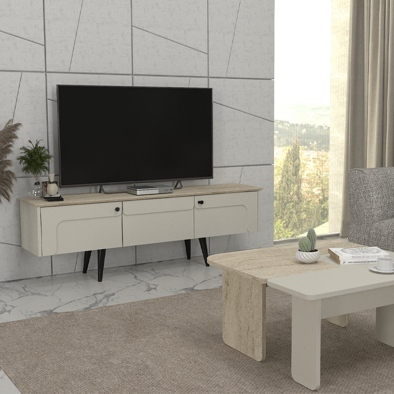 Έπιπλο τηλεόρασης Sevilla Megapap χρώμα sandstone - travertine 150x35x45,6εκ. Έπιπλο τηλεόρασης Sevilla Megapap χρώμα sandstone - travertine 150x35x45,6εκ.