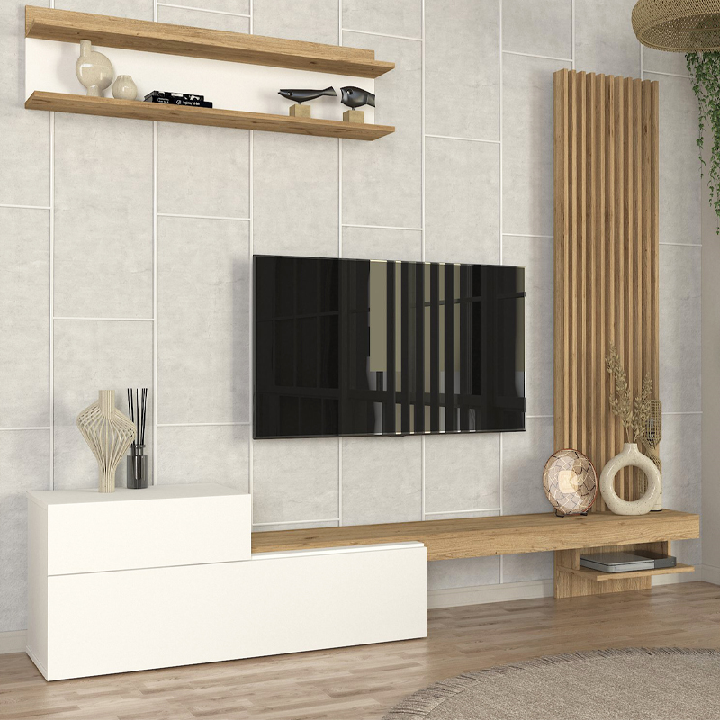 Σύνθεση τηλεόρασης Dumont Megapap χρώμα λευκό - sepet oak 240x36,8x200εκ. Σύνθεση τηλεόρασης Dumont Megapap χρώμα λευκό - sepet oak 240x36,8x200εκ.