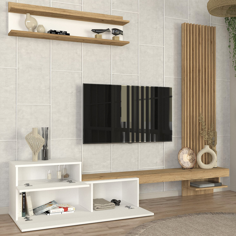 Σύνθεση τηλεόρασης Dumont Megapap χρώμα λευκό - sepet oak 240x36,8x200εκ. Σύνθεση τηλεόρασης Dumont Megapap χρώμα λευκό - sepet oak 240x36,8x200εκ.