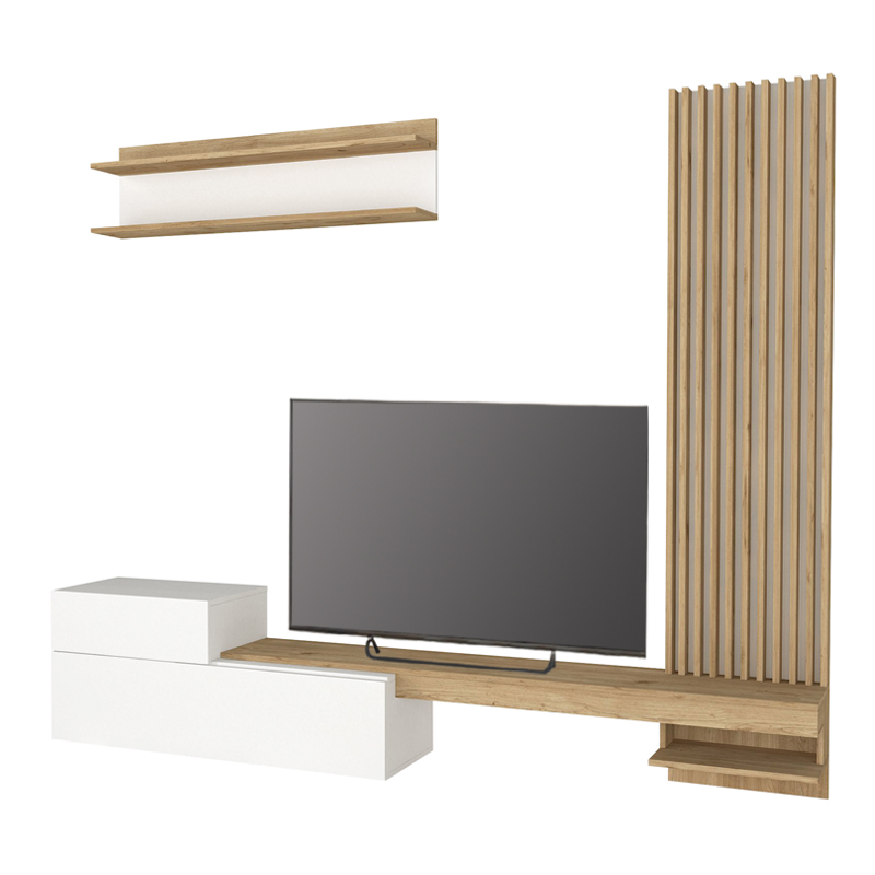 Σύνθεση τηλεόρασης Dumont Megapap χρώμα λευκό - sepet oak 240x36,8x200εκ. Σύνθεση τηλεόρασης Dumont Megapap χρώμα λευκό - sepet oak 240x36,8x200εκ.