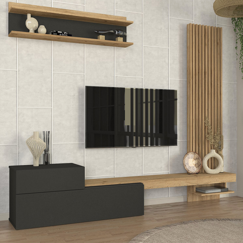 Σύνθεση τηλεόρασης Dumont Megapap χρώμα ανθρακί - sepet oak 240x36,8x200εκ. Σύνθεση τηλεόρασης Dumont Megapap χρώμα ανθρακί - sepet oak 240x36,8x200εκ.
