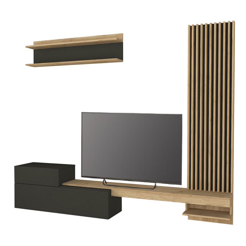Σύνθεση τηλεόρασης Dumont Megapap χρώμα ανθρακί - sepet oak 240x36,8x200εκ. Σύνθεση τηλεόρασης Dumont Megapap χρώμα ανθρακί - sepet oak 240x36,8x200εκ.