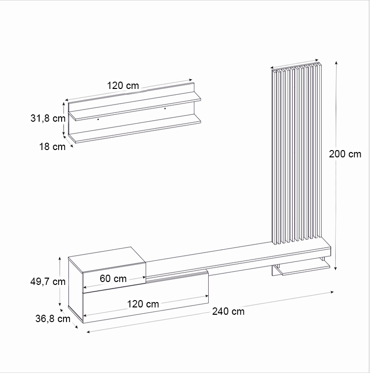 Σύνθεση τηλεόρασης Dumont Megapap χρώμα ανθρακί - sepet oak 240x36,8x200εκ. Σύνθεση τηλεόρασης Dumont Megapap χρώμα ανθρακί - sepet oak 240x36,8x200εκ.