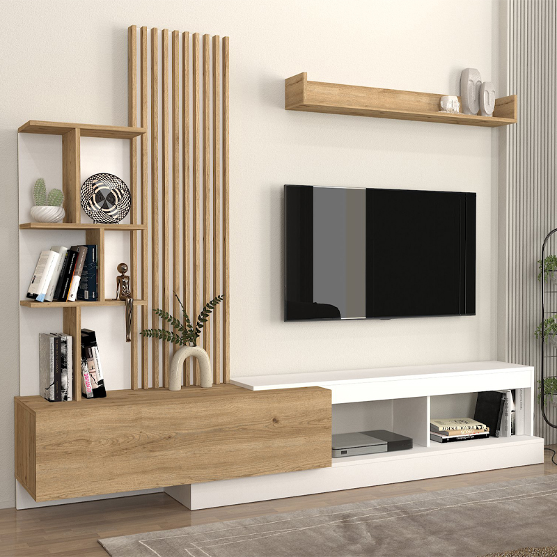 Σύνθεση τηλεόρασης Vermont Megapap χρώμα λευκό - sepet oak 240x40x192εκ. Σύνθεση τηλεόρασης Vermont Megapap χρώμα λευκό - sepet oak 240x40x192εκ.