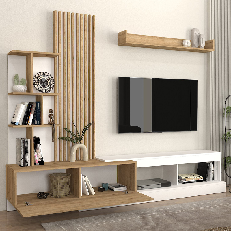 Σύνθεση τηλεόρασης Vermont Megapap χρώμα λευκό - sepet oak 240x40x192εκ. Σύνθεση τηλεόρασης Vermont Megapap χρώμα λευκό - sepet oak 240x40x192εκ.