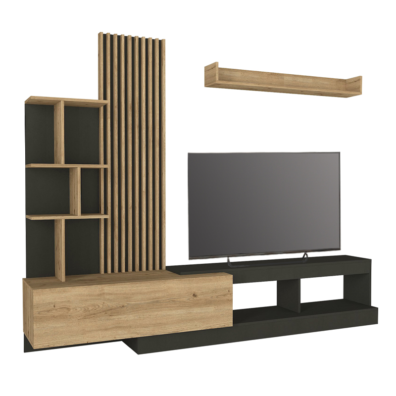 Σύνθεση τηλεόρασης Vermont Megapap χρώμα ανθρακί - sepet oak 240x40x192εκ. Σύνθεση τηλεόρασης Vermont Megapap χρώμα ανθρακί - sepet oak 240x40x192εκ.