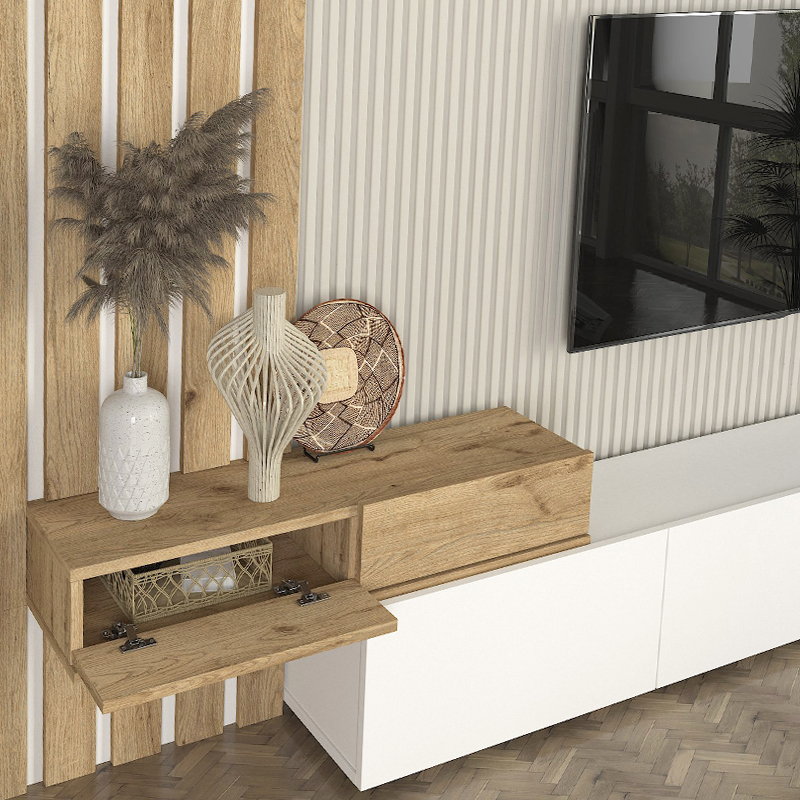 Σύνθεση τηλεόρασης Rosaline Megapap χρώμα λευκό - sepet oak 233x31,3x196,8εκ. Σύνθεση τηλεόρασης Rosaline Megapap χρώμα λευκό - sepet oak 233x31,3x196,8εκ.
