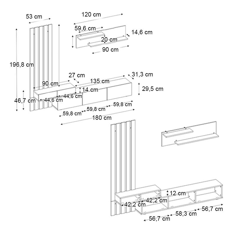 Σύνθεση τηλεόρασης Rosaline Megapap χρώμα ανθρακί - sepet oak 233x31,3x196,8εκ. Σύνθεση τηλεόρασης Rosaline Megapap χρώμα ανθρακί - sepet oak 233x31,3x196,8εκ.