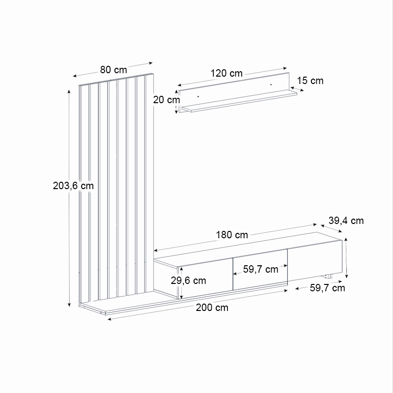 Σύνθεση τηλεόρασης Nagini Megapap χρώμα ivory - sapphire oak - ανθρακί 260x39,4x203,6εκ. Σύνθεση τηλεόρασης Nagini Megapap χρώμα ivory - sapphire oak - ανθρακί 260x39,4x203,6εκ.