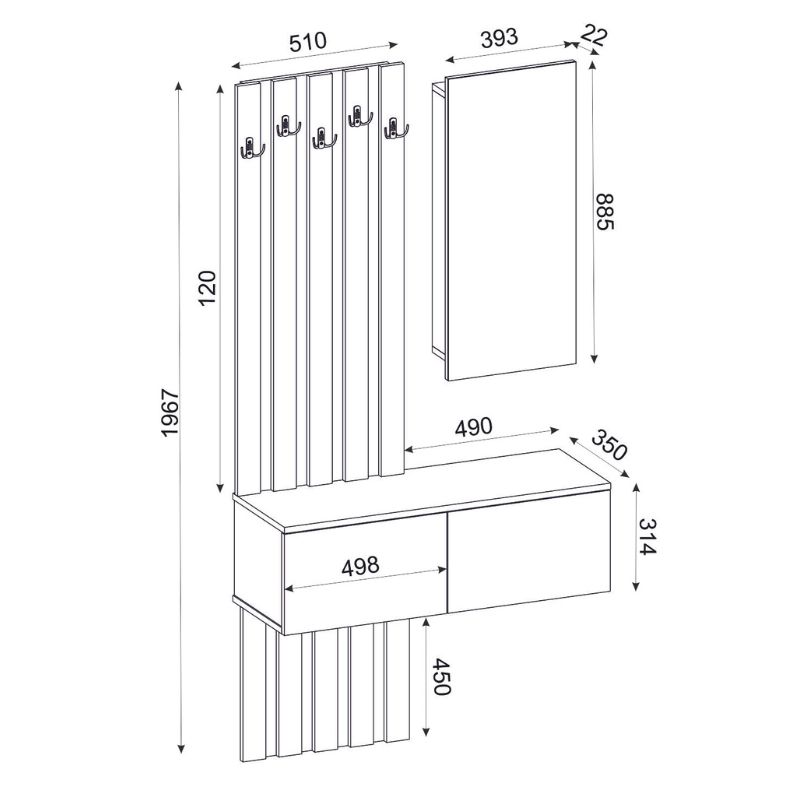 Έπιπλο εισόδου Kanso Megapap χρώμα λευκό 100x35x196,7εκ.