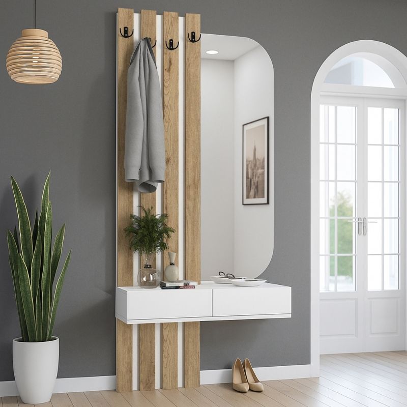 Έπιπλο εισόδου Reyas Megapap χρώμα λευκό - sepet oak 90x27x205,6εκ.