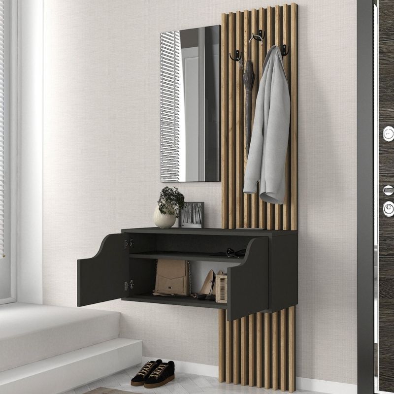 Έπιπλο εισόδου Naro Megapap χρώμα ανθρακί - sepet oak 90x35x204,2εκ.