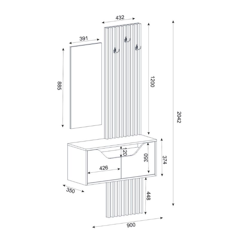 Έπιπλο εισόδου Naro Megapap χρώμα ανθρακί - sepet oak 90x35x204,2εκ.