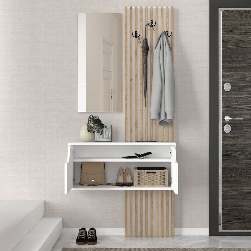 Έπιπλο εισόδου Naro Megapap χρώμα λευκό - sepet oak 90x35x204,2εκ.