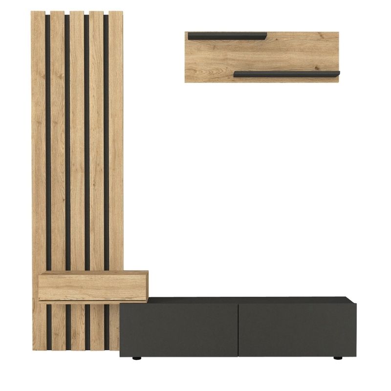 Σύνθεση τηλεόρασης Rosaline Megapap χρώμα ανθρακί - sepet oak 183x31,3x196,9εκ.