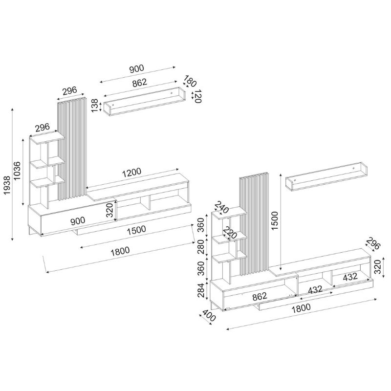 Σύνθεση τηλεόρασης Vermont Megapap χρώμα λευκό - sepet oak 180x40x193,8εκ.