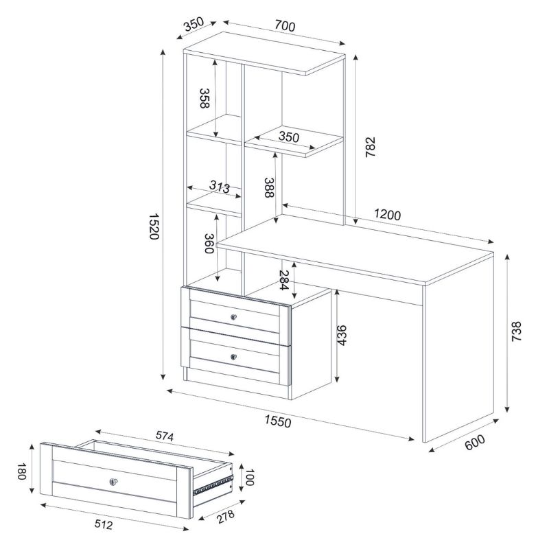 Γραφείο εργασίας Mantra Megapap χρώμα λευκό 150x60x152εκ.