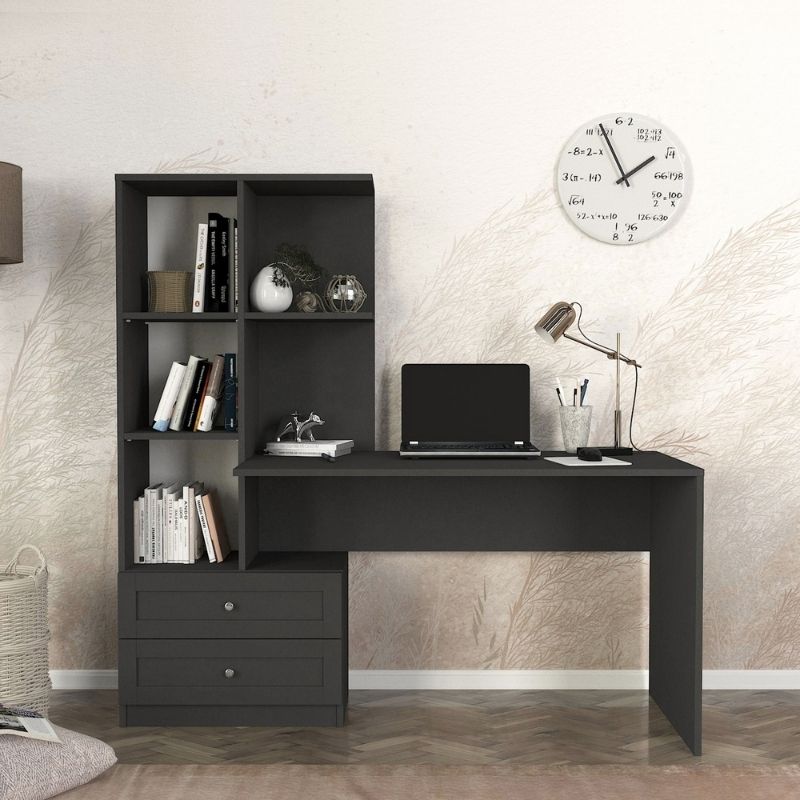 Γραφείο εργασίας Mantra Megapap χρώμα ανθρακί 150x60x152εκ.