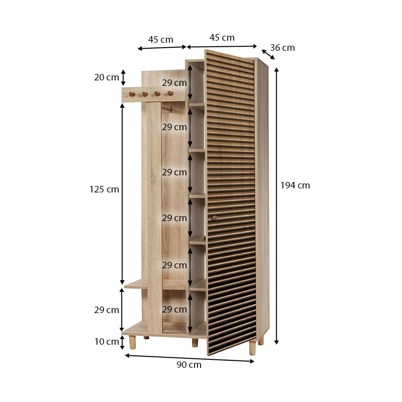 Έπιπλο εισόδου Soho Megapap χρώμα sonoma 90x36x194εκ. Έπιπλο εισόδου Soho Megapap χρώμα sonoma 90x36x194εκ.