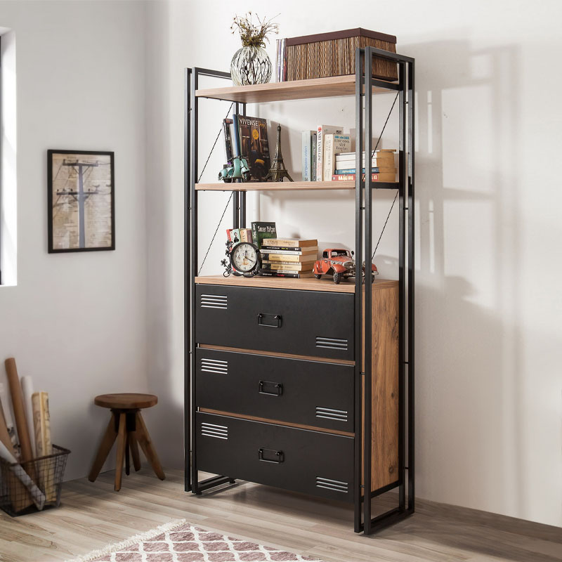 Βιβλιοθήκη Atlas Megapap χρώμα antlantic pine - μαύρο 90x35x180εκ.