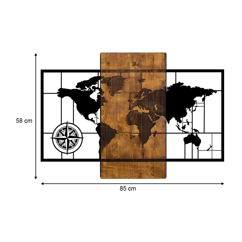 Διακοσμητικό τοίχου World Map Megapap ξύλινο - μεταλλικό χρώμα καρυδί - μαύρο 85x3x58εκ. Διακοσμητικό τοίχου World Map Megapap ξύλινο - μεταλλικό χρώμα καρυδί - μαύρο 85x3x58εκ.