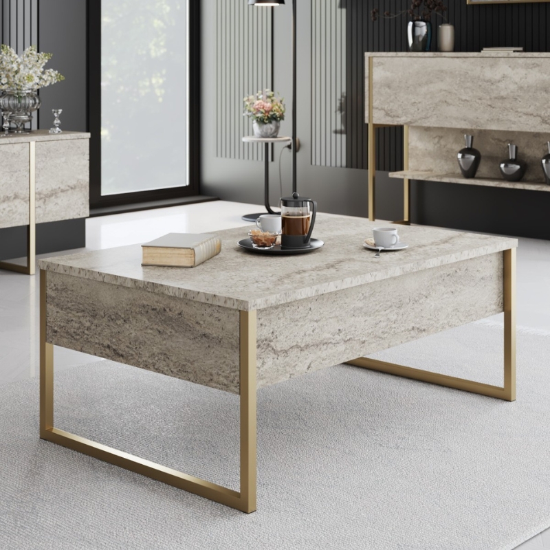 Τραπεζάκι σαλονιού Luxe Megapap χρώμα travertine - χρυσό 90x60x40εκ. Τραπεζάκι σαλονιού Luxe Megapap χρώμα travertine - χρυσό 90x60x40εκ.