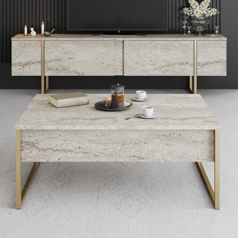 Τραπεζάκι σαλονιού Luxe Megapap χρώμα travertine - χρυσό 90x60x40εκ. Τραπεζάκι σαλονιού Luxe Megapap χρώμα travertine - χρυσό 90x60x40εκ.