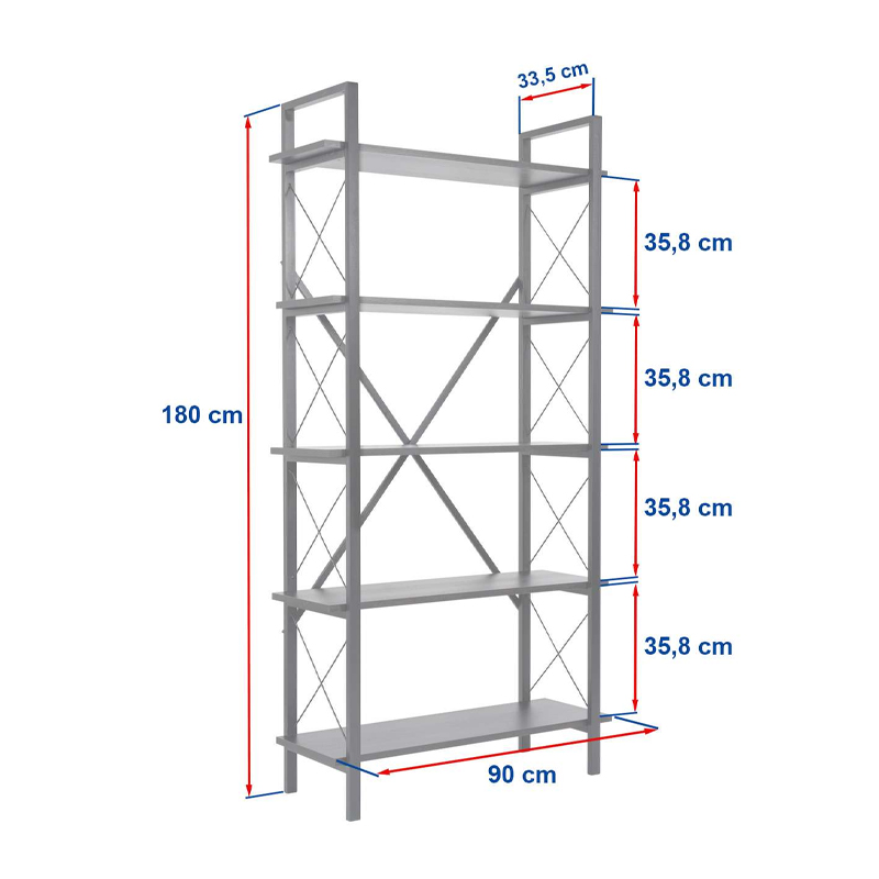 Βιβλιοθήκη Elysian Megapap χρώμα μαύρο 90x33,5x180εκ. Βιβλιοθήκη Elysian Megapap χρώμα μαύρο 90x33,5x180εκ.