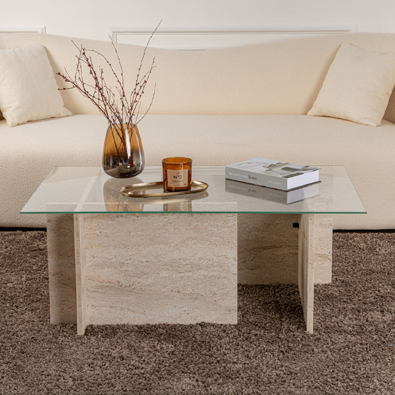 Τραπεζάκι σαλονιού Vetrino Megapap γυάλινο χρώμα travertine 105x65x40εκ. Τραπεζάκι σαλονιού Vetrino Megapap γυάλινο χρώμα travertine 105x65x40εκ.