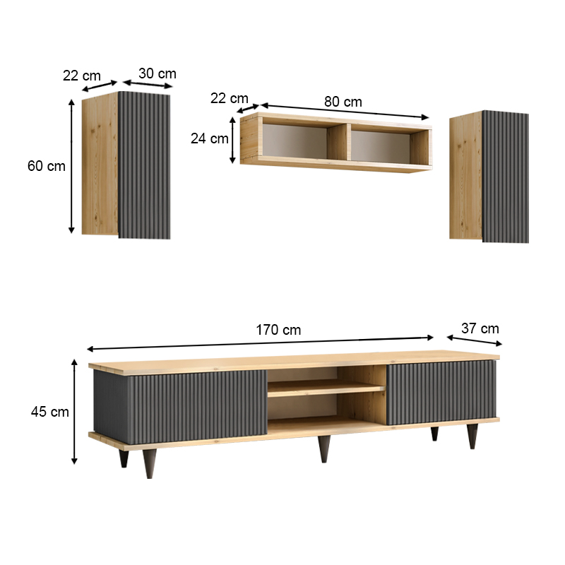 Σύνθεση τηλεόρασης Tokyo Megapap χρώμα sapphire oak - ανθρακί 170x37x45εκ. Σύνθεση τηλεόρασης Tokyo Megapap χρώμα sapphire oak - ανθρακί 170x37x45εκ.