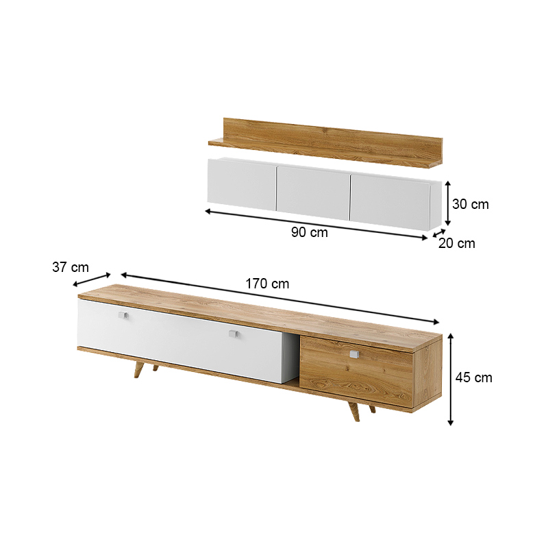 Σύνθεση τηλεόρασης Hera Megapap χρώμα sapphire oak - λευκό 170x37x45εκ. Σύνθεση τηλεόρασης Hera Megapap χρώμα sapphire oak - λευκό 170x37x45εκ.
