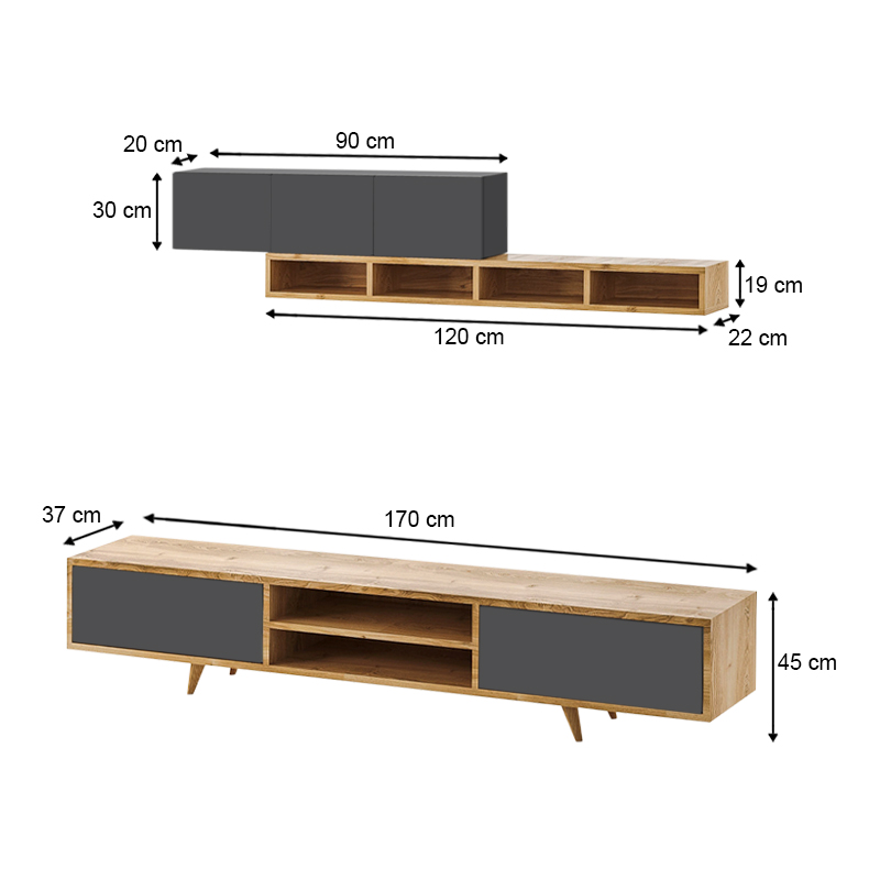 Σύνθεση τηλεόρασης Serine Megapap χρώμα sapphire oak - ανθρακί 170x37x45εκ. Σύνθεση τηλεόρασης Serine Megapap χρώμα sapphire oak - ανθρακί 170x37x45εκ.