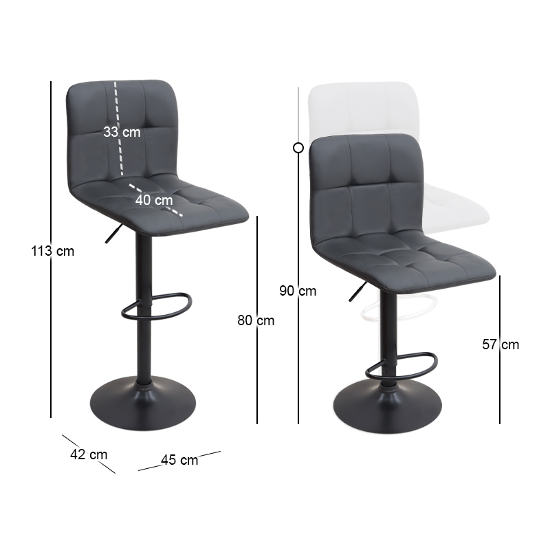 Σκαμπό μπαρ Carmelo Megapap με ρυθμιζόμενο ύψος PU μαύρο - βάση μαύρο ματ 45x42x90/113εκ.