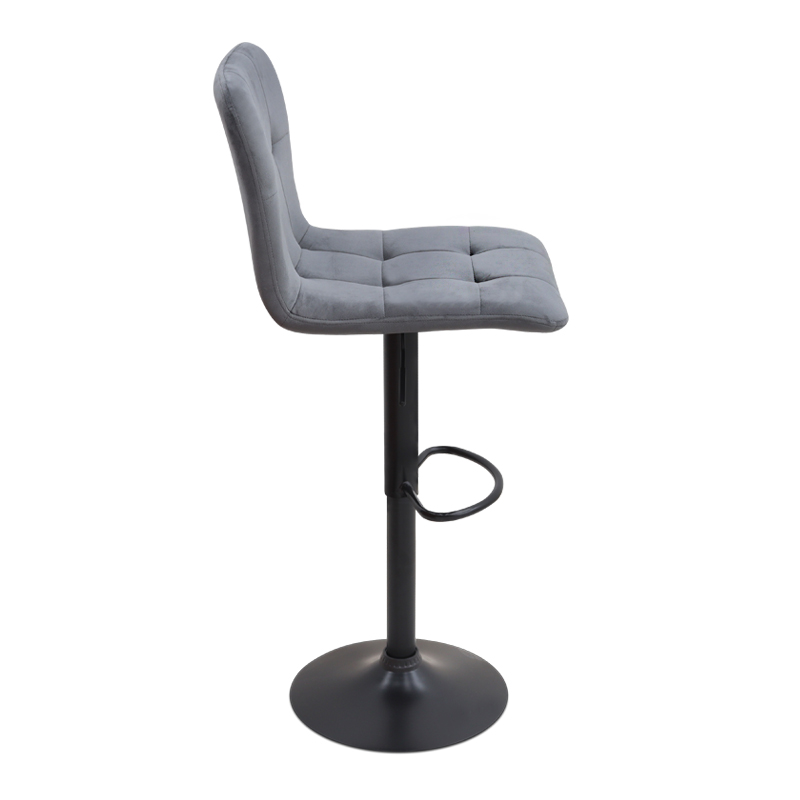 Σκαμπό μπαρ Carmelo Megapap με ρυθμιζόμενο ύψος βελούδο γκρι - βάση μαύρο ματ 45x42x90/113εκ.