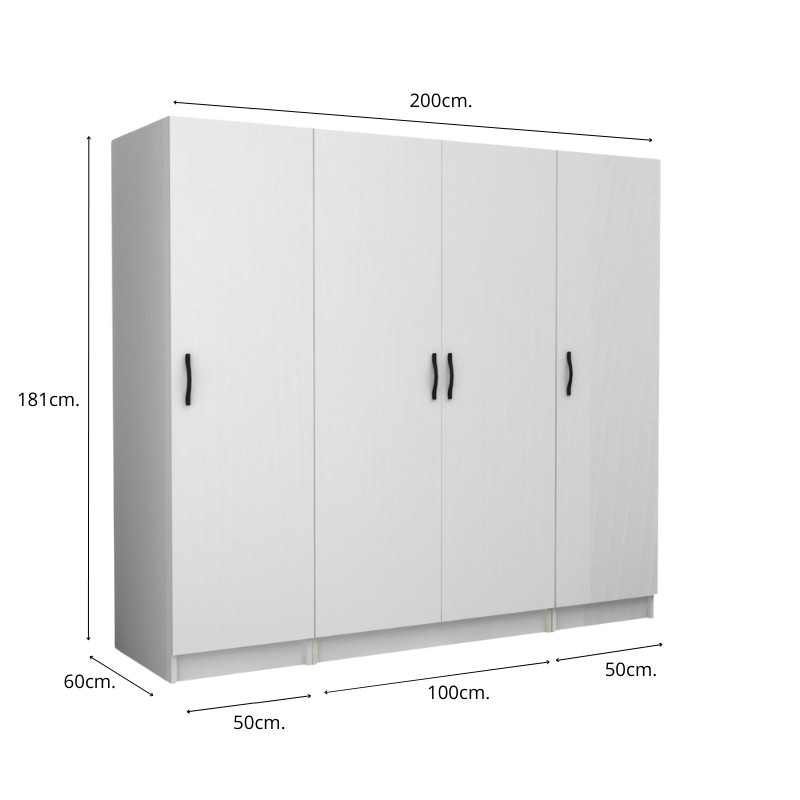 Ντουλάπα ρούχων Victoria Megapap τετράφυλλη χρώμα λευκό 200x60x181εκ. Ντουλάπα ρούχων Victoria Megapap τετράφυλλη χρώμα λευκό 200x60x181εκ.