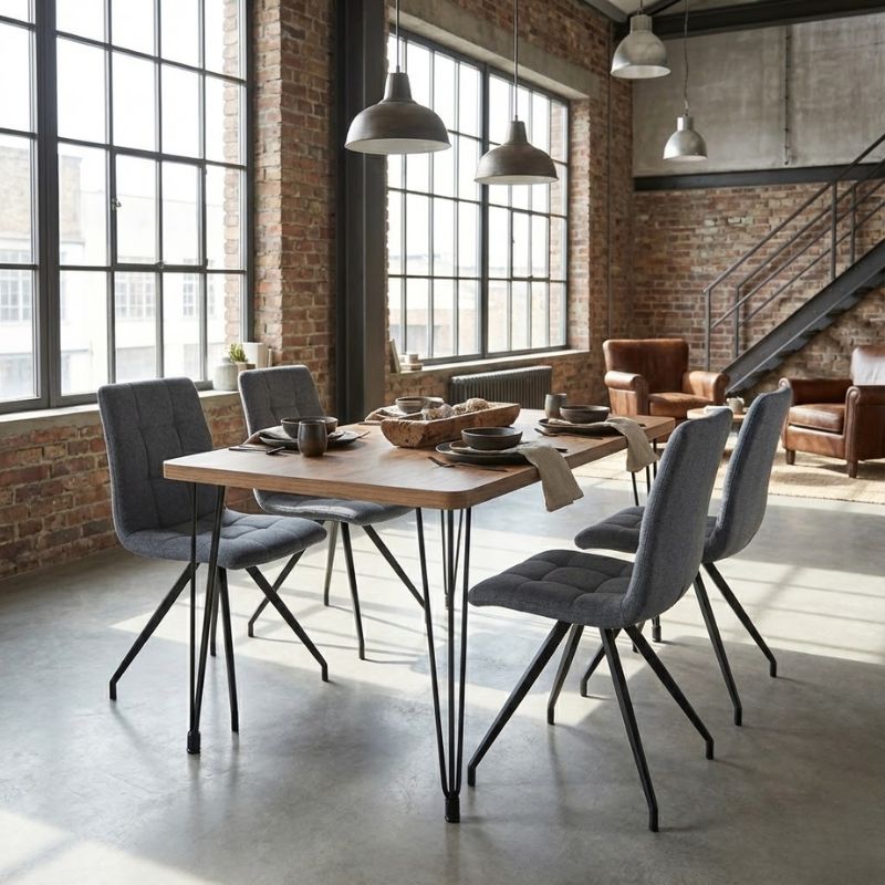 Σετ τραπεζαρία 5τμχ Roger - Bianca Megapap Mdf - ύφασμα χρώμα ακακίας - γκρι 120x70x75εκ.