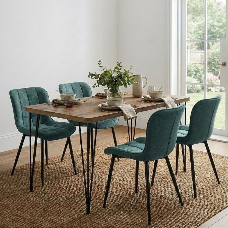 Σετ τραπεζαρία 5τμχ Roger - Chiara Megapap Mdf - ύφασμα χρώμα ακακίας - πράσινο 120x70x75εκ.