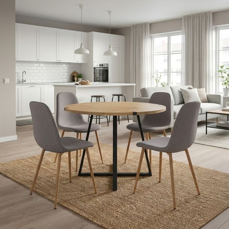 Σετ τραπεζαρία 5τμχ Rubes - Iris Megapap χρώμα φυσικό οξιάς - ανοιχτό μπεζ Ø100x78εκ.