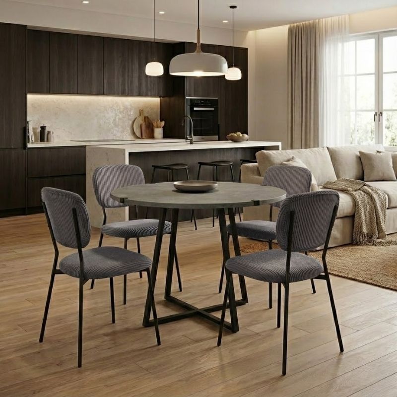 Σετ τραπεζαρία 5τμχ Rubes - Kevin Megapap χρώμα γκρι σκυροδέματος - ανθρακί Ø100x78εκ.