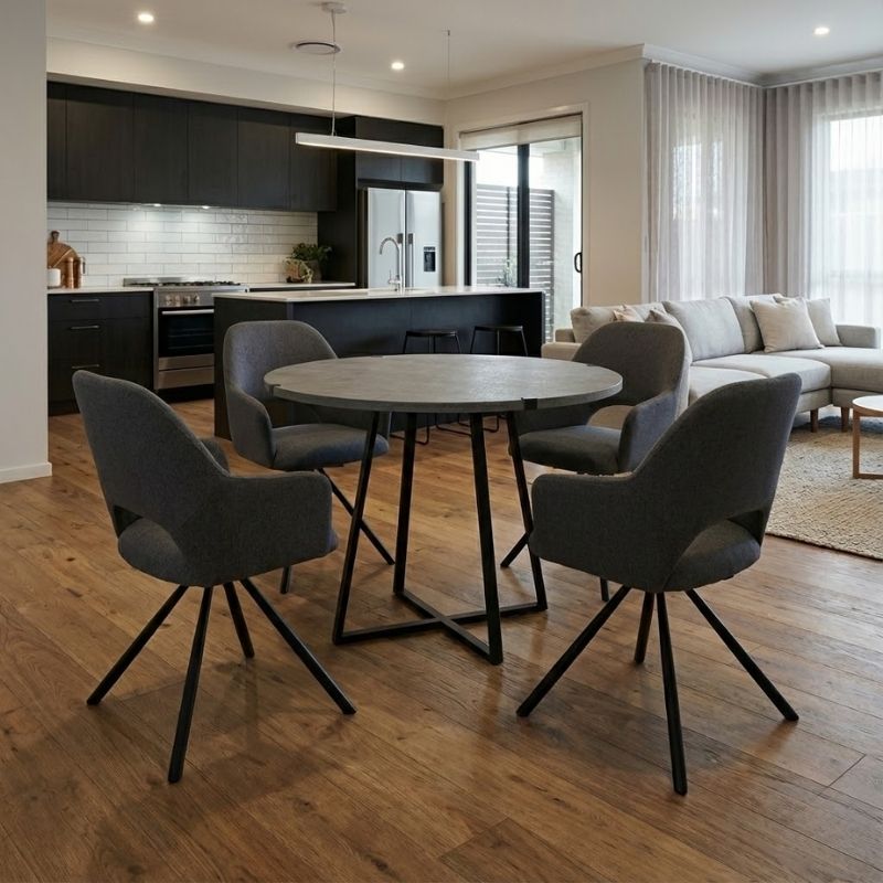 Σετ τραπεζαρία 5τμχ Rubes - Gabriel Megapap χρώμα γκρι σκυροδέματος - γκρι Ø100x78εκ.