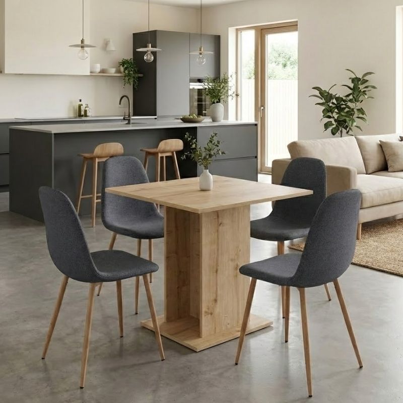 Σετ τραπεζαρία 5τμχ Allos - Iris Megapap χρώμα sapphire oak - γκρι/φυσικό πόδι 75x75x77εκ.