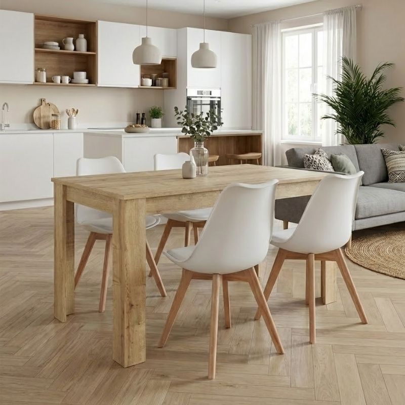 Σετ τραπεζαρία 5τμχ Darlen - Viva Megapap χρώμα sapphire oak - λευκό/φυσικό πόδι 125x72x74εκ.