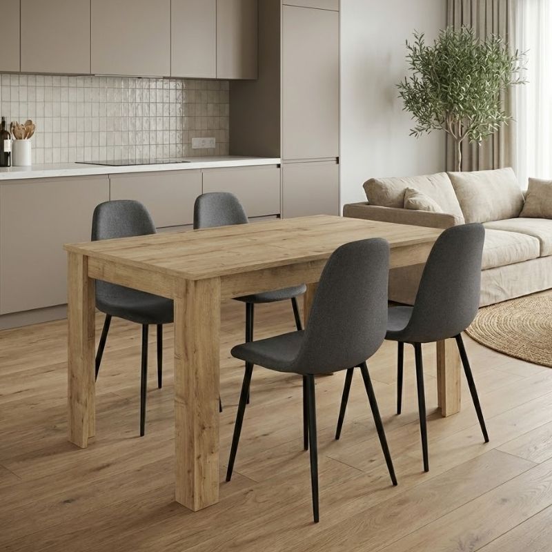 Σετ τραπεζαρία 5τμχ Darlen - Iris Megapap χρώμα sapphire oak - γκρι 125x72x74εκ.