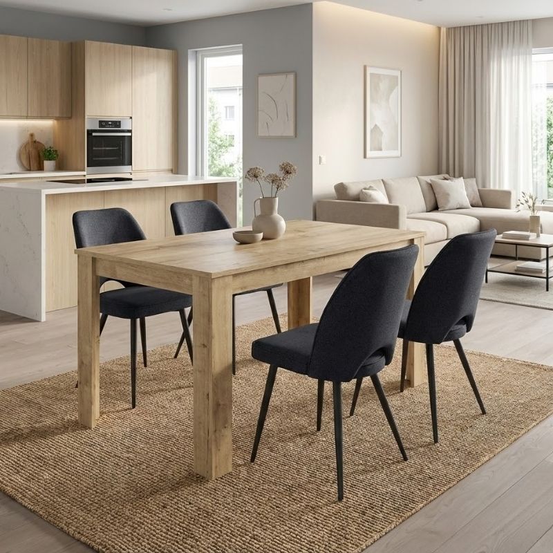 Σετ τραπεζαρία 5τμχ Darlen - Christy Megapap χρώμα sapphire oak - ανθρακί 125x72x74εκ.